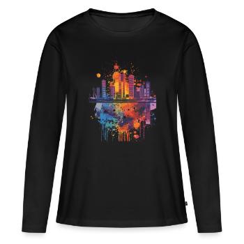Rotterdam - T-shirt manches longues Premium bio Femme - noir - Devant - Julia (174cm)