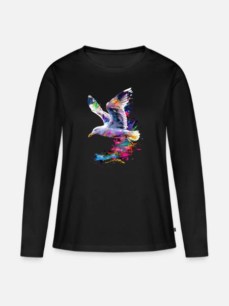 Möwe - Frauen Premium Bio Langarmshirt - Schwarz