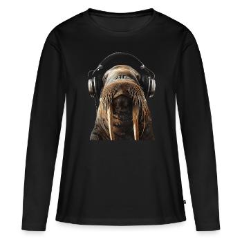 Walross - Frauen Premium Bio Langarmshirt - Schwarz - Vorne - Julia (174cm)