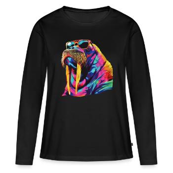 Walross - Frauen Premium Bio Langarmshirt - Schwarz - Vorne - Julia (174cm)