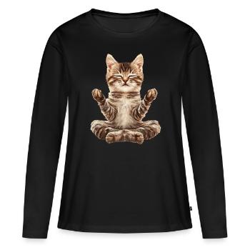 Katze - Frauen Premium Bio Langarmshirt - Schwarz - Vorne - Julia (174cm)