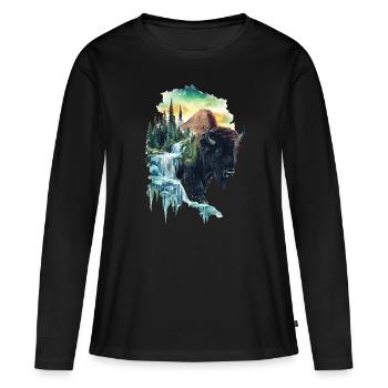 Bison - Frauen Premium Bio Langarmshirt - Schwarz - Vorne - Julia (174cm)