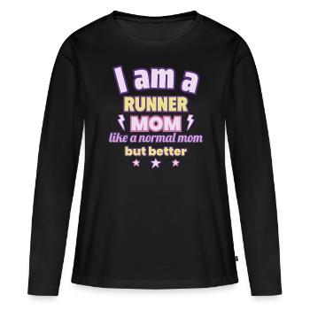 Mère coureuse, Cadeau de fête des mères, Course à pied - T-shirt manches longues Premium bio Femme - noir - Devant - Julia (174cm)