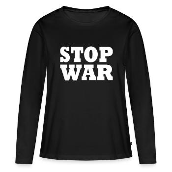 Stop war - T-shirt manches longues Premium bio Femme - noir - Devant - Julia (174cm)
