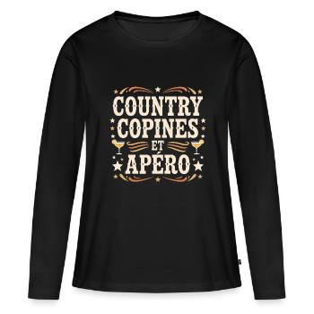 Country Copines Et Apéro Femme Humour - T-shirt manches longues Premium bio Femme - noir - Devant - Julia (174cm)