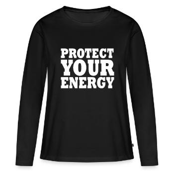 Protect your energy - T-shirt manches longues Premium bio Femme - noir - Devant - Julia (174cm)