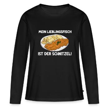 Mein Lieblingsfisch Ist der Schnitzel - Frauen Premium Bio Langarmshirt - Schwarz - Vorne - Julia (174cm)