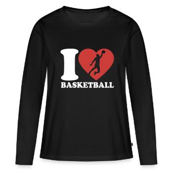 J’aime le basket-ball - Coeur - Hobby - T-shirt manches longues Premium bio Femme - noir - Devant - Julia (174cm)