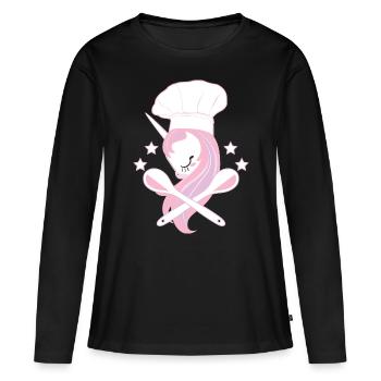 Cuisson cadeau boulanger de licorne - T-shirt manches longues Premium bio Femme - noir - Devant - Julia (174cm)