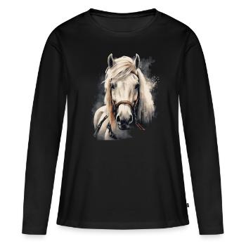 Cheval islandais - T-shirt manches longues Premium bio Femme - noir - Devant - Julia (174cm)