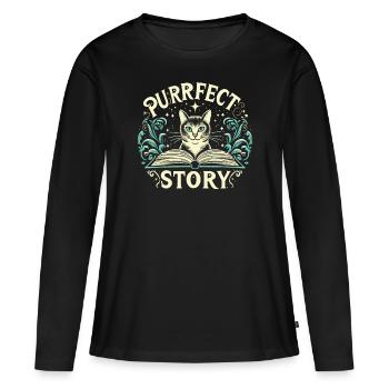 Reading Cat - Women's Premium Organic Long Sleeve Shirt - black - Front - Julia (174cm)