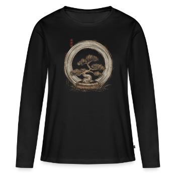 Japanese Zen Enso Circle with Bonsai Tree - Women's Premium Organic Long Sleeve Shirt - black - Front - Julia (174cm)