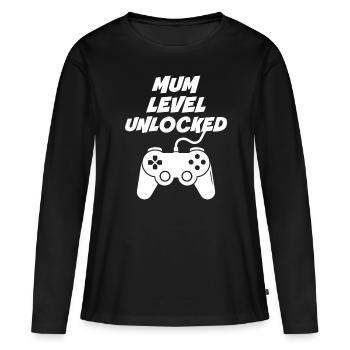 Mutter-Level freigeschaltet - Frauen Premium Bio Langarmshirt - Schwarz - Vorne - Julia (174cm)
