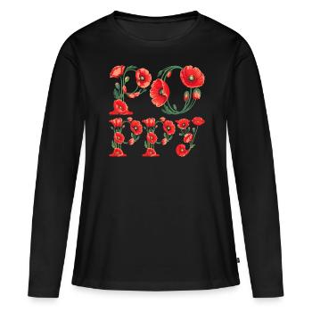 Sommerwort Mohnblume für Frauen - Frauen Premium Bio Langarmshirt - Schwarz - Vorne - Julia (174cm)