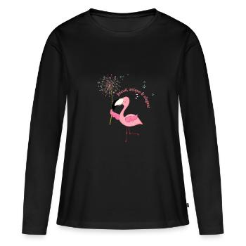 Flamingo "proud, unique & elegant - Frauen Premium Bio Langarmshirt - Schwarz - Vorne - Julia (174cm)