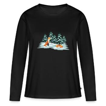 Füchse im Wald - Frauen Premium Bio Langarmshirt - Schwarz - Vorne - Julia (174cm)