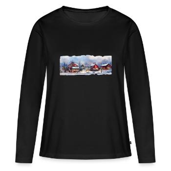 Häuser Winter - Frauen Premium Bio Langarmshirt - Schwarz - Vorne - Julia (174cm)