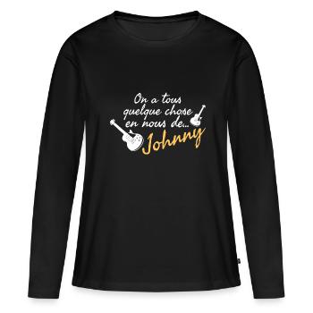 On a tous quelque chose en nous de Johnny. - T-shirt manches longues Premium bio Femme - noir - Devant - Julia (174cm)