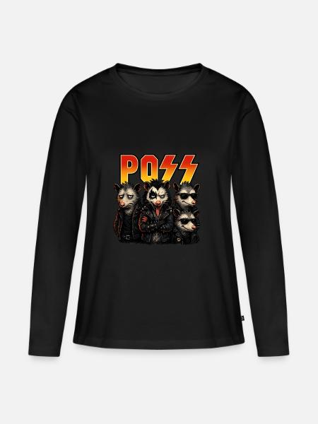 Beutelratte Possum Opossum Rockband - Frauen Premium Bio Langarmshirt - Schwarz