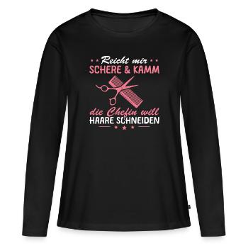 Friseur Reicht mir Schere und Kamm Friseurin - Frauen Premium Bio Langarmshirt - Schwarz - Vorne - Julia (174cm)