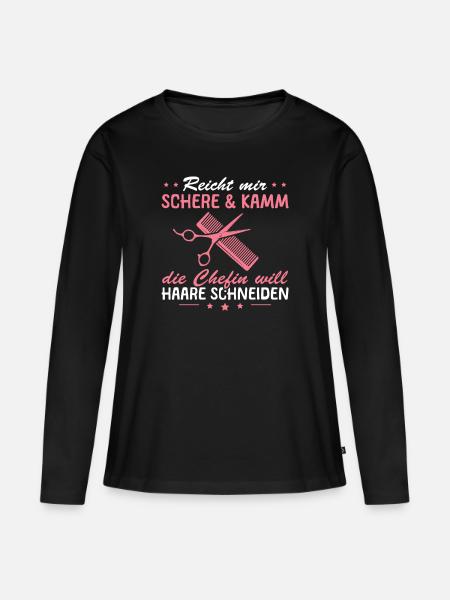 Friseur Reicht mir Schere und Kamm Friseurin - Frauen Premium Bio Langarmshirt - Schwarz