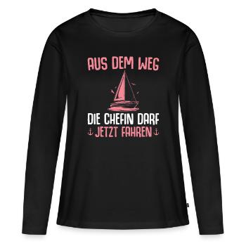 Bootsführerschein bestanden Segelschein Kapitänin - Frauen Premium Bio Langarmshirt - Schwarz - Vorne - Julia (174cm)