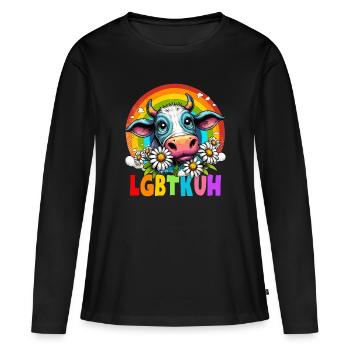 LGBTQ vache arc-en-ciel CSD fleur mode de vie drôle - T-shirt manches longues Premium bio Femme - noir - Devant - Julia (174cm)