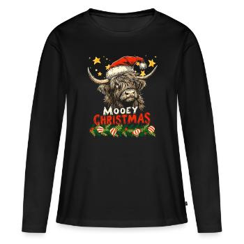 Weihnachten Schottisches Hochland Rind Muh Lustig - Frauen Premium Bio Langarmshirt - Schwarz - Vorne - Julia (174cm)