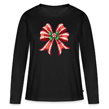 Cadeau De Noël Noeud Canne À Sucre - T-shirt manches longues Premium bio Femme - noir - Devant - Julia (174cm)