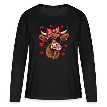 Vache Ecossais Highland Bovins Lolly Saint Valentin - T-shirt manches longues Premium bio Femme - noir - Devant - Julia (174cm)