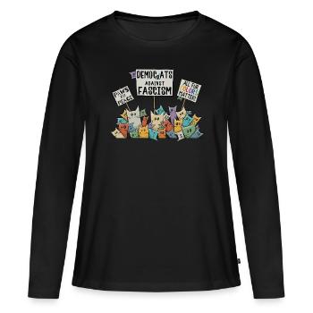 Demokratische Katzen gegen Faschismus für Vielfalt - Frauen Premium Bio Langarmshirt - Schwarz - Vorne - Julia (174cm)