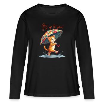 Chat Courage Pensée Positive Puddle Parapluie Mignon - T-shirt manches longues Premium bio Femme - noir - Devant - Julia (174cm)