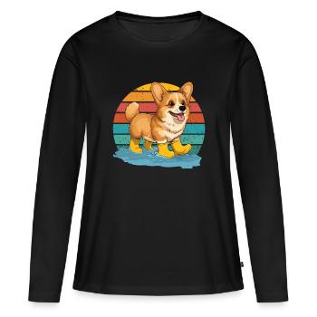 chien Corgi chien ami Rétro amoureux des chiens drôle - T-shirt manches longues Premium bio Femme - noir - Devant - Julia (174cm)