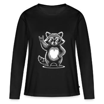 Rock 'n' Roll Waschbär Pommesgabel - Frauen Premium Bio Langarmshirt - Schwarz - Vorne - Julia (174cm)