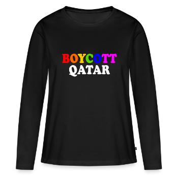 Boycott qatar - T-shirt manches longues Premium bio Femme - noir - Devant - Julia (174cm)