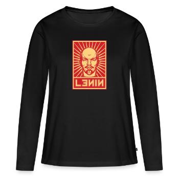 Vintage Lénine Propagande - T-shirt manches longues Premium bio Femme - noir - Devant - Julia (174cm)