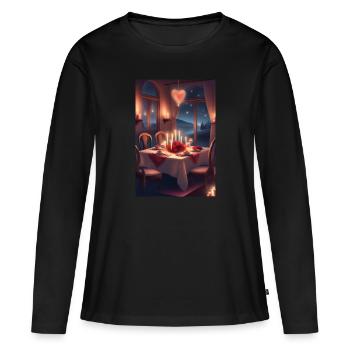 Dîner de la Saint-Valentin - T-shirt manches longues Premium bio Femme - noir - Devant - Julia (174cm)