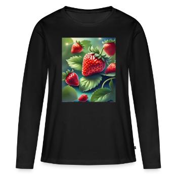 Un tas de fraises fraîchement cueillies - T-shirt manches longues Premium bio Femme - noir - Devant - Julia (174cm)