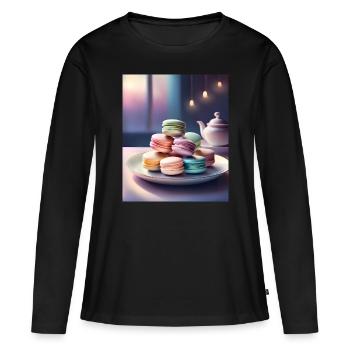 Un tas de macarons français - T-shirt manches longues Premium bio Femme - noir - Devant - Julia (174cm)