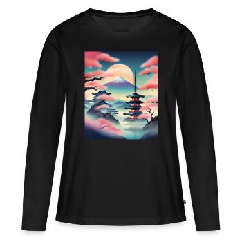 Belle vue japonaise - T-shirt manches longues Premium bio Femme - noir - Devant - Julia (174cm)