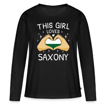 Drapeau de Saxe Drapeau saxon Ossi Holiday SN - T-shirt manches longues Premium bio Femme - noir - Devant - Julia (174cm)