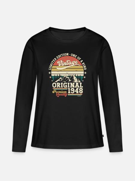 75th Birthday Men's Vintage 1948 Vintage Retro - Women's Premium Organic Long Sleeve Shirt - black