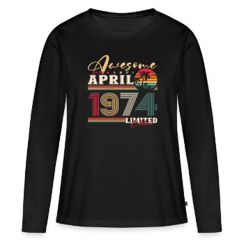 50th Birthday Husband April Vintage 1974 Awesome - Women's Premium Organic Long Sleeve Shirt - black - Front - Julia (174cm)