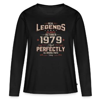45e anniversaire Légende Octobre 1979 Né en 1979 - T-shirt manches longues Premium bio Femme - noir - Devant - Julia (174cm)