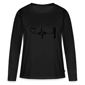 Peigne Coiffeur Pulse Heart Love - T-shirt manches longues Premium bio Femme - noir - Devant - Julia (174cm)