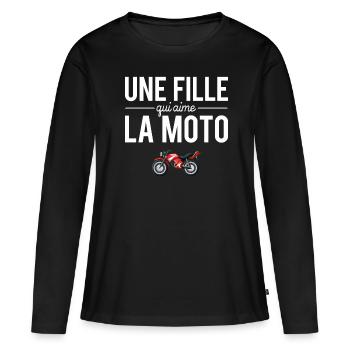 Une Fille Qui Aime La Moto Humour Motarde - T-shirt manches longues Premium bio Femme - noir - Devant - Julia (174cm)