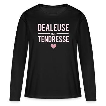Dealeuse De Tendresse Cadeau Humour Femme - T-shirt manches longues Premium bio Femme - noir - Devant - Julia (174cm)