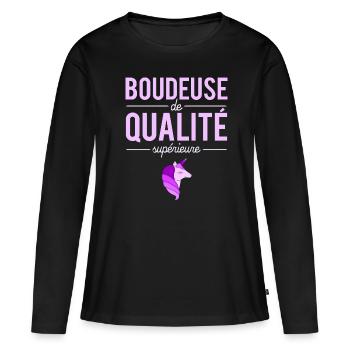 Boudeuse de qualité supérieure râler râleuse drôle - T-shirt manches longues Premium bio Femme - noir - Devant - Julia (174cm)
