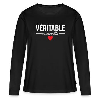 Véritable mamounette super maman fête des mères - T-shirt manches longues Premium bio Femme - noir - Devant - Julia (174cm)