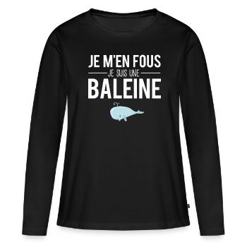 Je m'en fous je suis une baleine animal humour - T-shirt manches longues Premium bio Femme - noir - Devant - Julia (174cm)